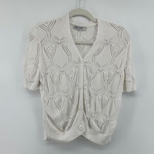 Grace Karin Women S/S Crocheted, Cream Knit Button Up Cardigan Size Large